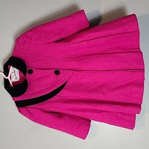 Vintage Rothschild Pink Wool Black Velvet Trim Long Coat Girls Size 3 Dressy